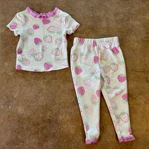 Btween Baby  Adorable Fun Pink & White Strawberry 2 Piece Lace Pajamas, Size 12M